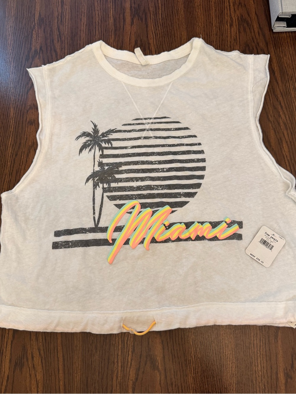 Free People White Miami Graphic Crop Tank